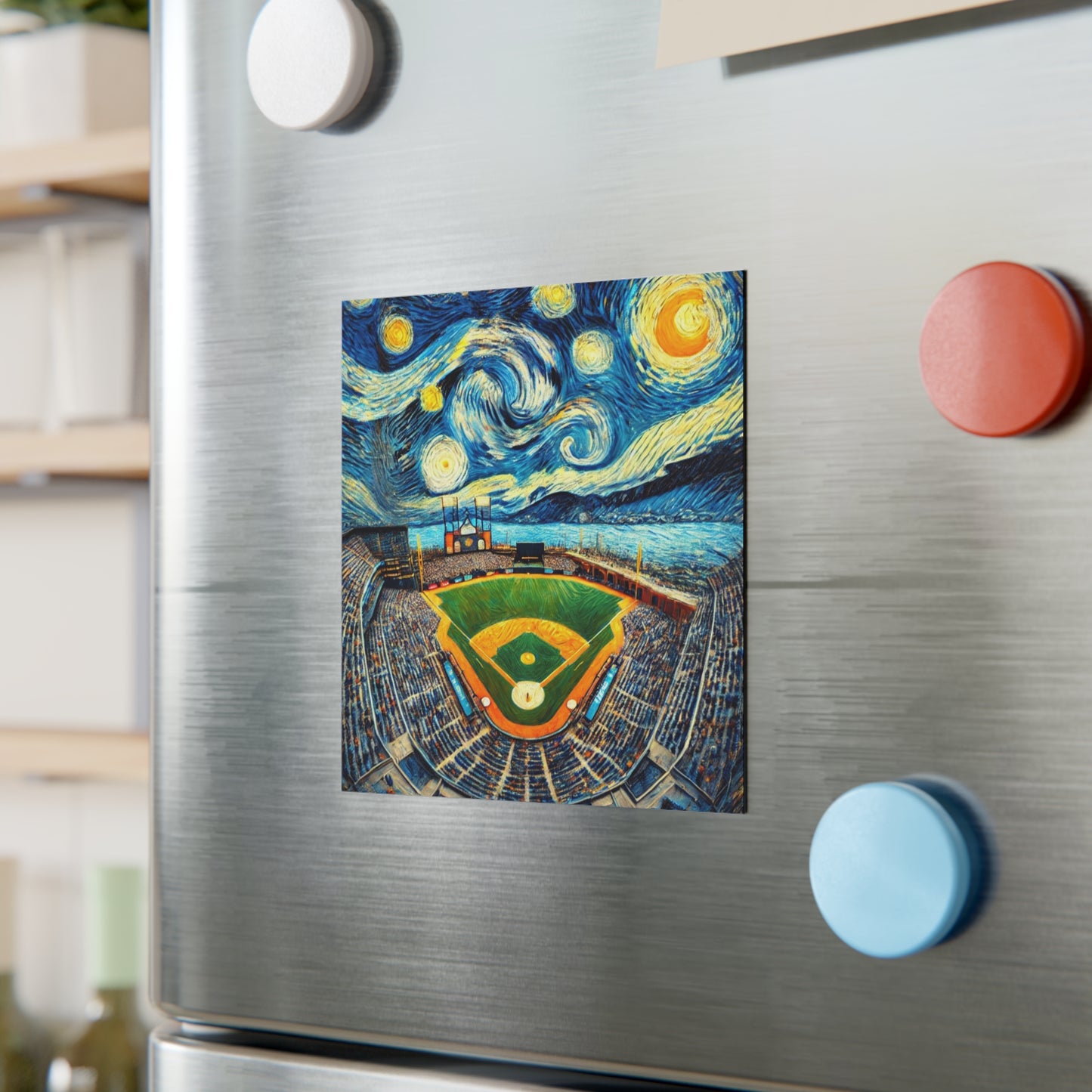 San Francisco Baseball Stadium Starry Night Square Magnet